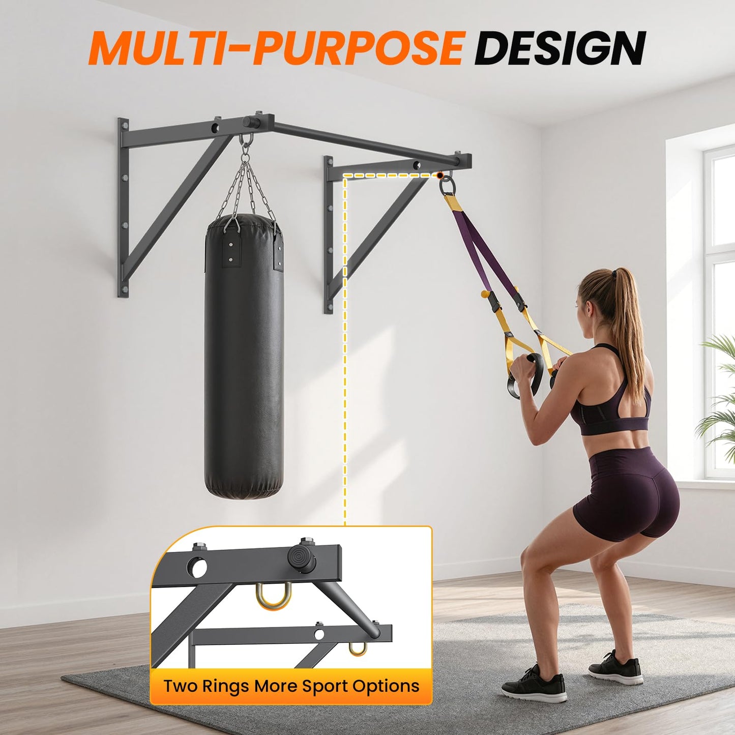 Jusgym Wall Mounted Pull Up Bar, Adjustable Depth 51" Chin Up Bar, Strength Training Pull-Up Bars 500LBS Weight Capacity, Home or Garage Gym Chin Up Workout Training Station