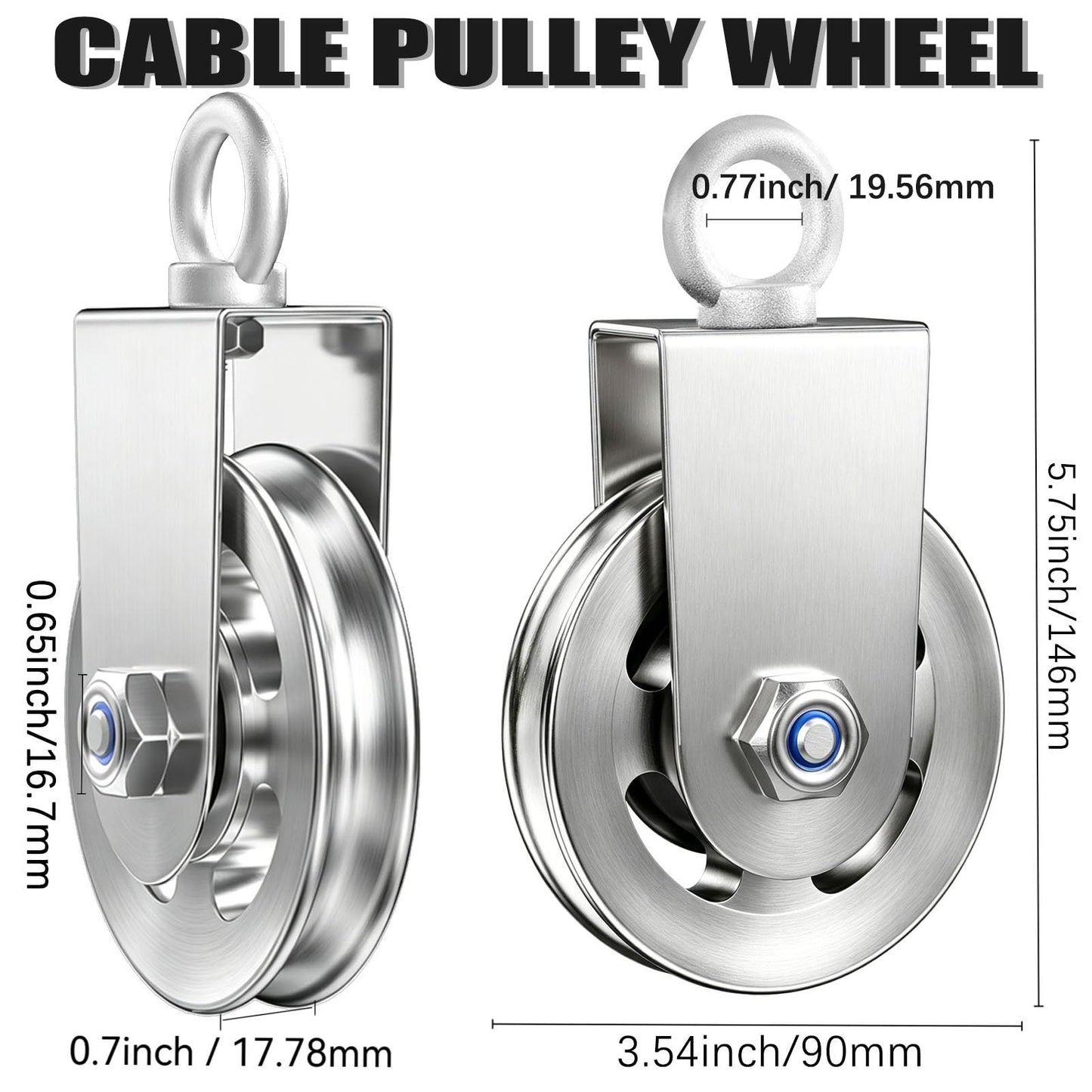 8 Pack Silent Aluminium Alloy Gym Cable Pulley Wheel for Home DIY Gym Pulley System, 304 stainless steel bracket, 3.54 in/90mm Gym Pulley for Max.660LBS Load, Suitable for Lat Pulldown&cable exercises