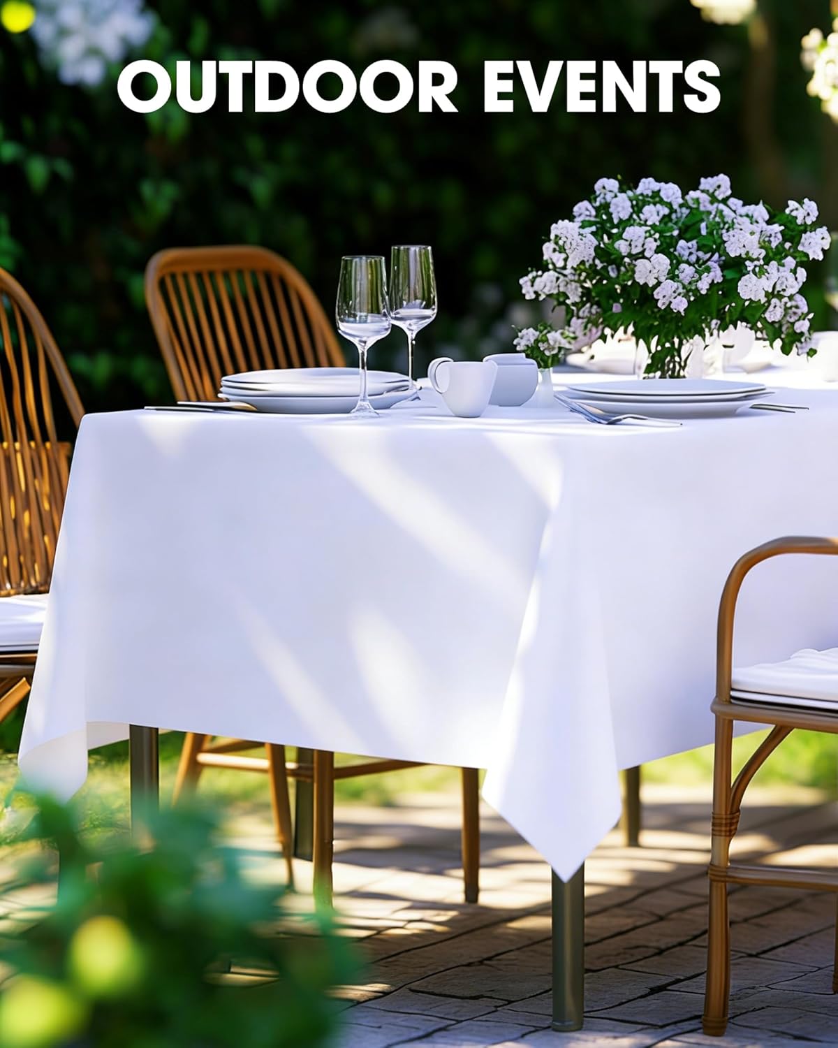 Pureegg Rectangle Tablecloth - Durable 60" x 102" Polyester for Outdoor Parties & Weddings | 2 Pack, White