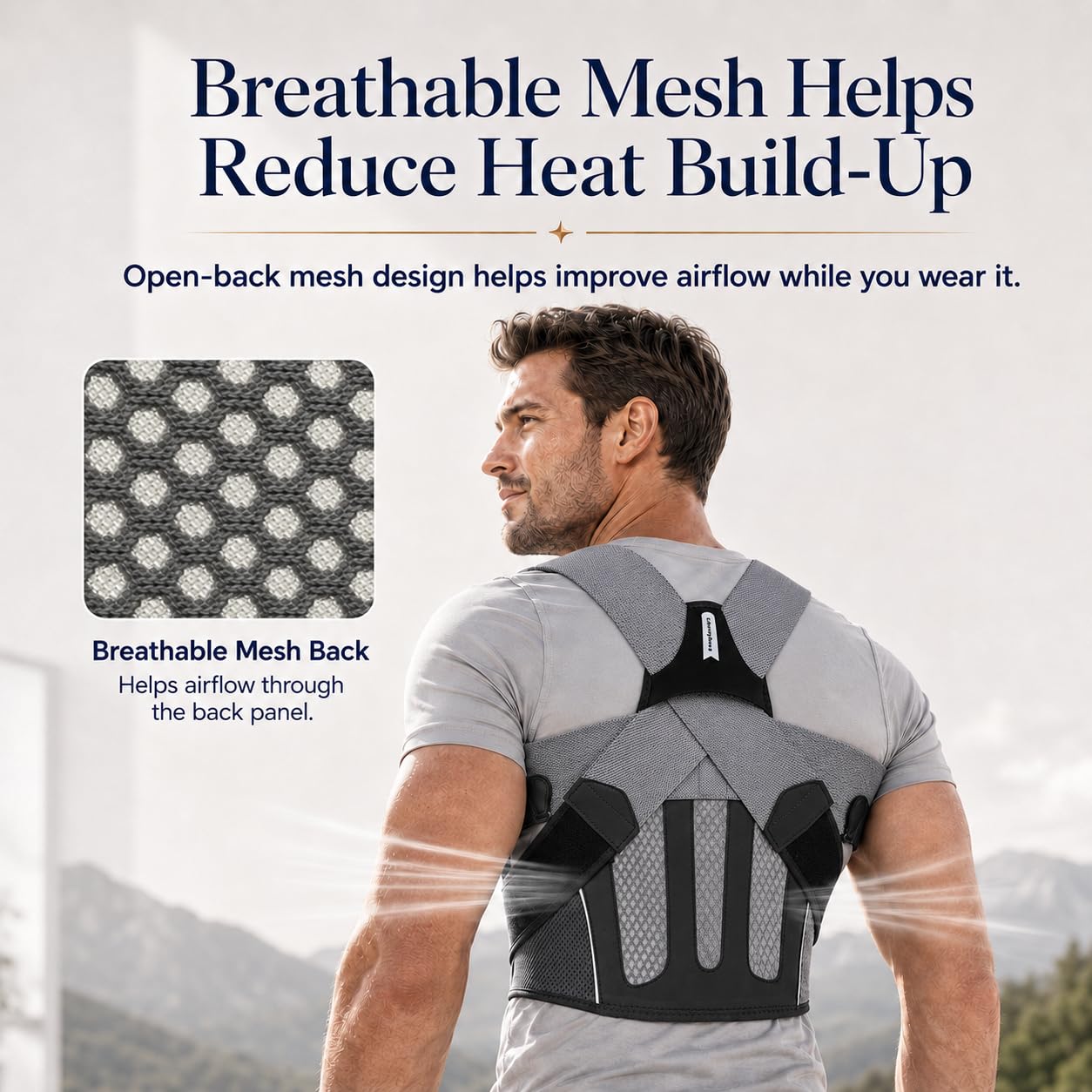 Posture Corrector for Men, Adjustable Upper Back Brace with Breathable Mesh Back, 4 Flexible Support Stays & Underarm Fit Adjustment, Back Straightener Helps Reduce Slouching Strain for Desk Work, Sitting, Reading & Posture Training
