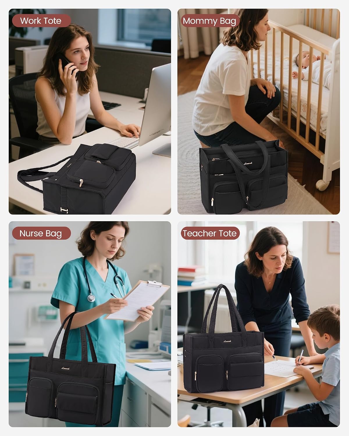 LOVEVOOK Teacher Tote Bag for Women,Multi-pocket Laptop Bag with Large Cup Holder,Nurse Bags Work Travel Computer