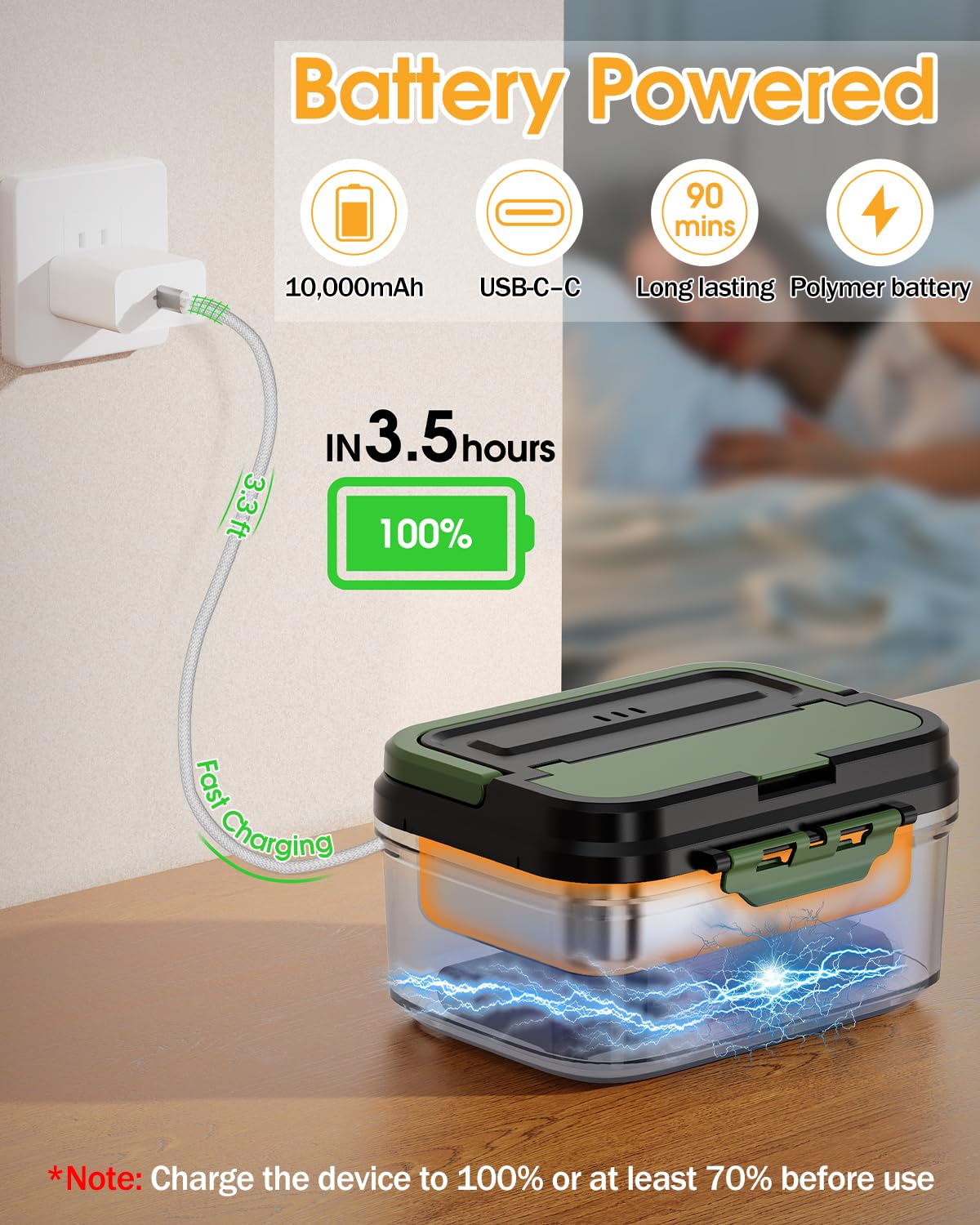 FERVINOW Cordless Electric Lunch Box for Adults – Battery-Powered Heated Lunch Box with 1.2L Stainless Steel Container, Timer Function, and Leak-Proof Food Warmer for Work, Travel & Office