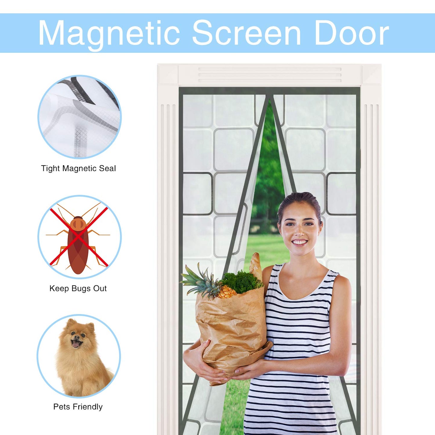 Insulated Door Curtain, Thermal Magnetic Self-Sealing EVA Door Screen Winter Stop Draft Keep Cold Out Door Cover for Kitchen, Bedroom, Air Conditioner Room,Hands Free (37" x 82")
