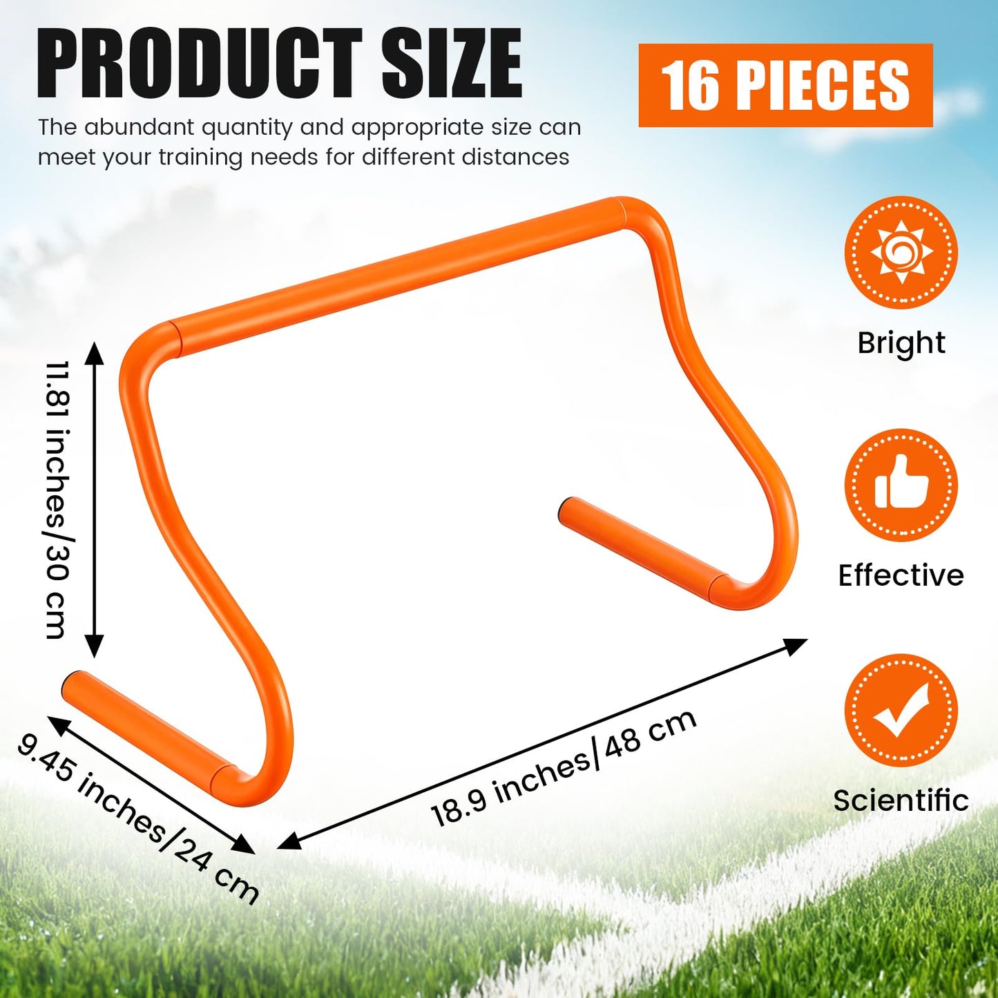 Seenelling 16 Pcs 12" Speed Agility Training Hurdles Large Size Detachable Agility Hurdles Training Equipment Set for Athletes Soccer Basketball(Orange)