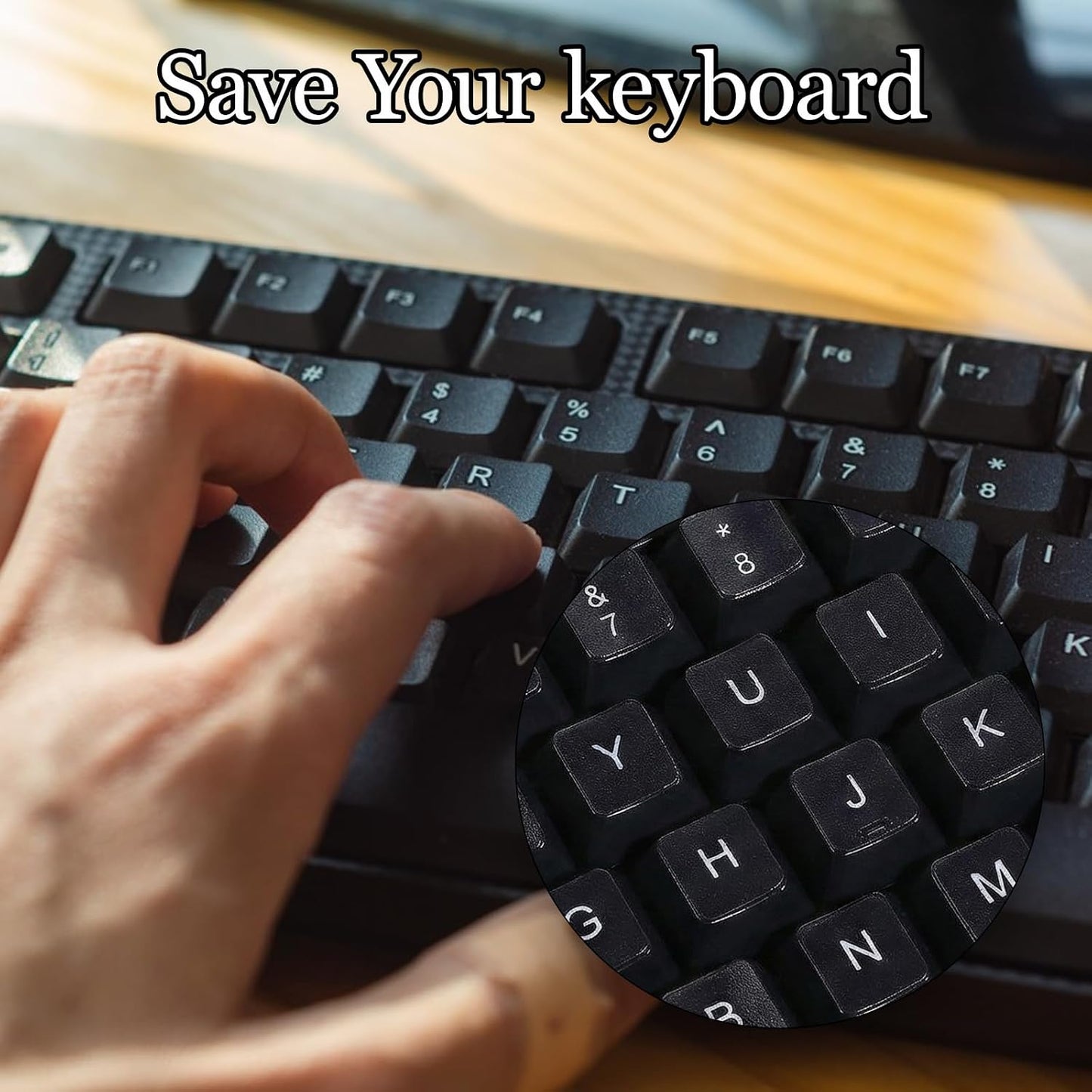 Larrel 4PCS Universal English Keyboard Stickers, Replacement English Keyboard Stickers with Black Background and White