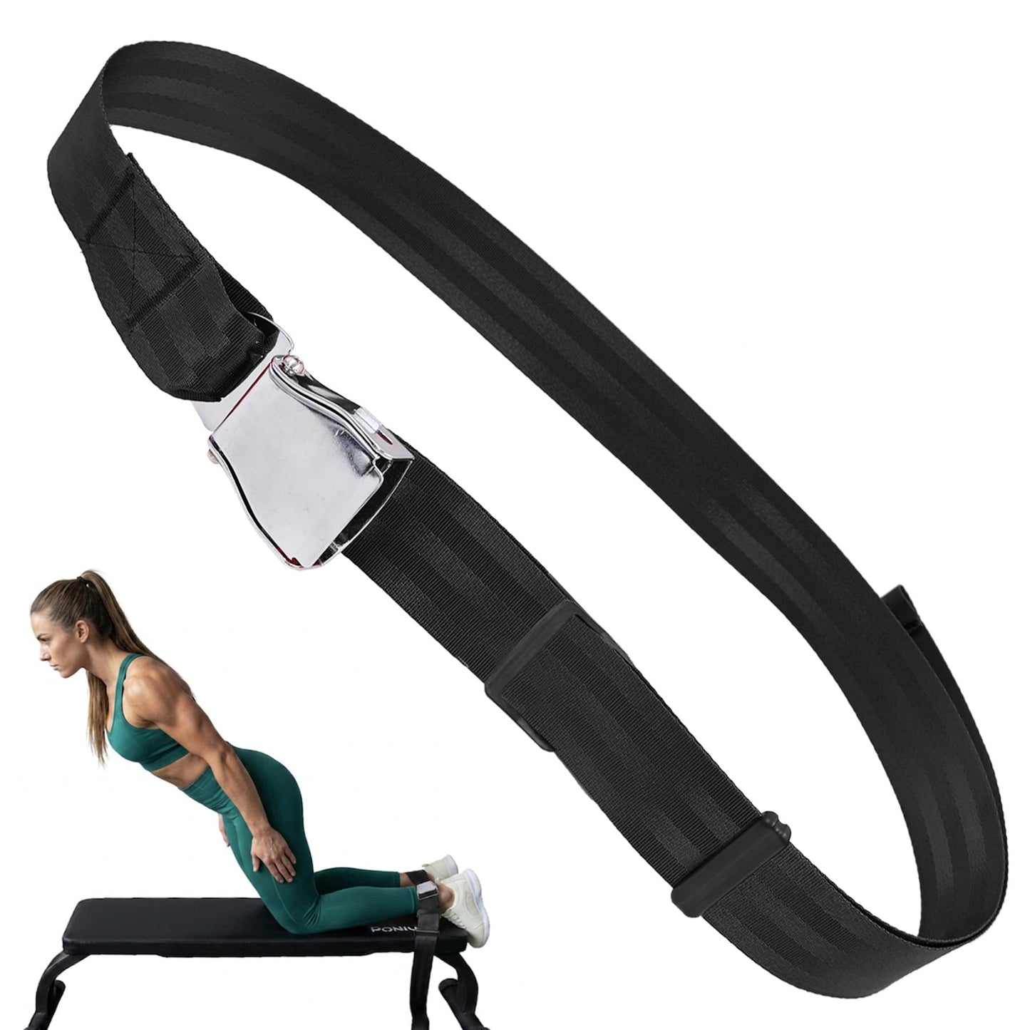 Nordic Curl Bench Strap, Adjustable 63" Workout Anchor with Non-Slip Cam Buckle - Pro Gym Seatbelt for Leg Extensions, Hamstring Curls, Seated Rows & Weightlifting Stability - Heavy Duty Home Fitness Gear