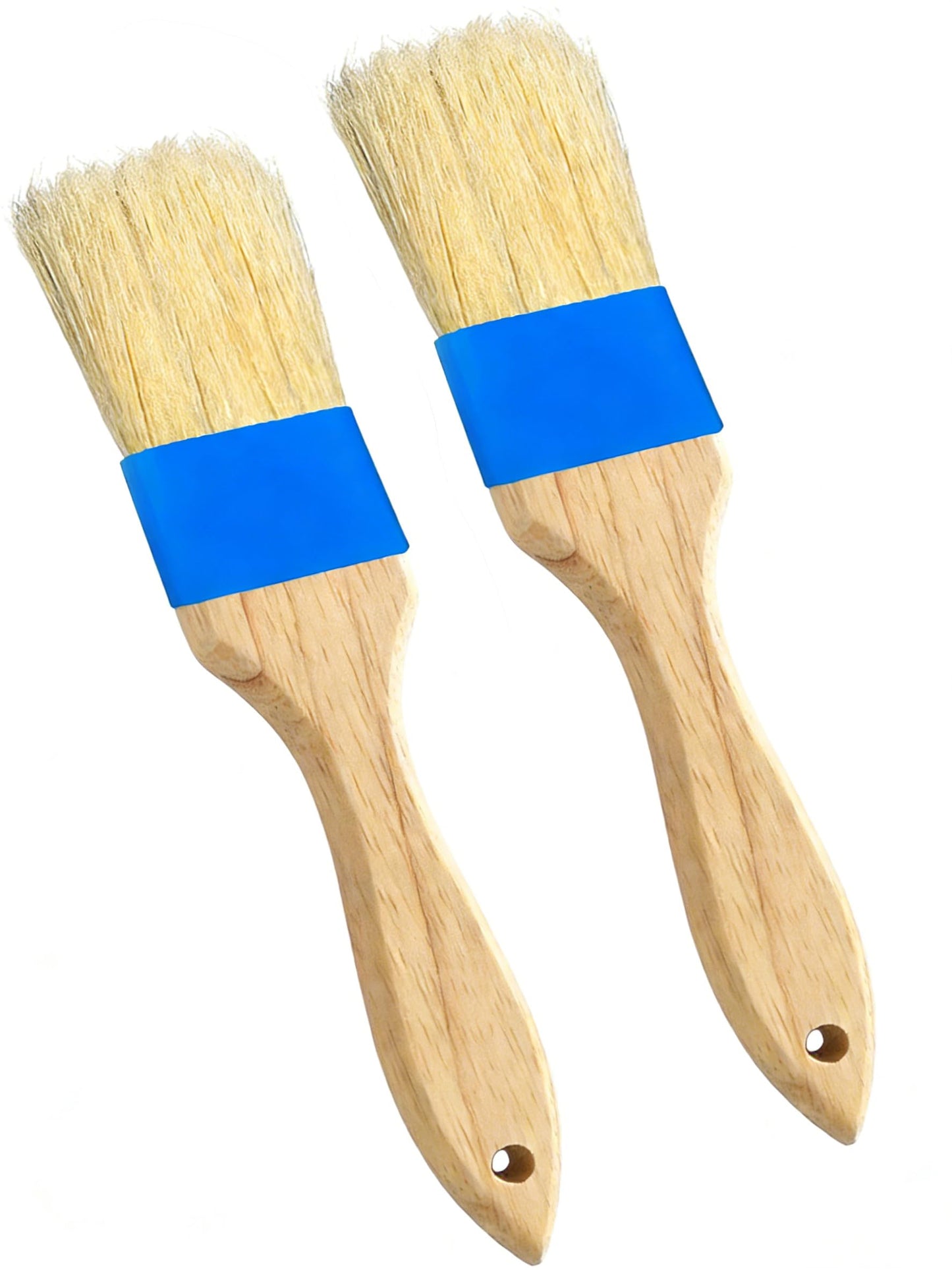 Pastry Basting Brush - Food Grade, Non-Shedding Natural Bristle, Heat Resistant Wooden Handle, Durable Kitchen Tool for Baking, Cooking, Butter, Egg Wash, Glazing, Oil, Sauce (Set of 2, 1.5", Blue)