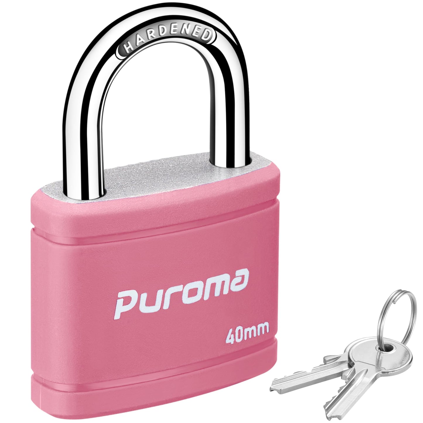 Puroma Keyed Padlock with 2 Keys Alike, 7/8 Inch Locker Lock 40mm Heavy-Duty Locks for Gate Fence Hasp Cabinet Toolbox School Gym Locker (Pink)