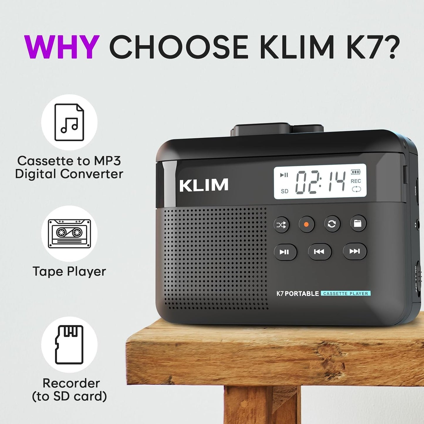 K7 Cassette Cassette MP3 Cassette 32GB KLIM Tape Player + to Converter + Portable Player + Built-in Microphone