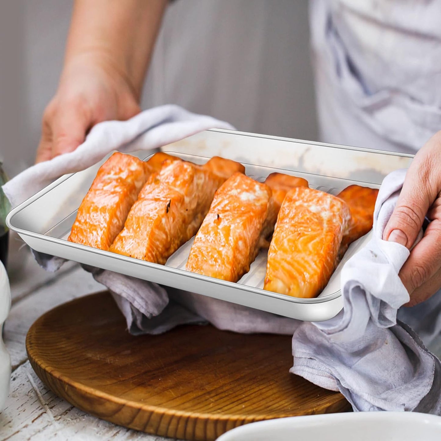 P&P CHEF Baking Oven Pan - Stainless Steel Sheet Tray with Wire Rack | Dishwasher Safe, 10.5 x 8 x 1 Inch