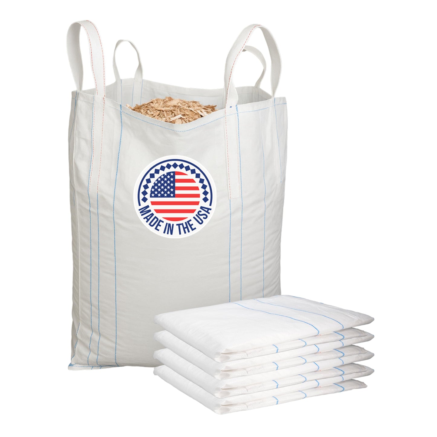 Bulk Construction Bags 35"Lx35"Wx50"H, 5-Pack - USA-Made Open Top, Flat Bottom Bulk Bags 2200 lbs Load Capacity - Heavy-Duty Super Sack for Handling Sand, Gravel & Demolition Debris by IDL Packaging