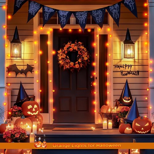 JMEXSUSS 100 LED Orange Globe String Lights - 33ft Battery Operated Fairy Lights with Remote | Indoor/Outdoor Decor