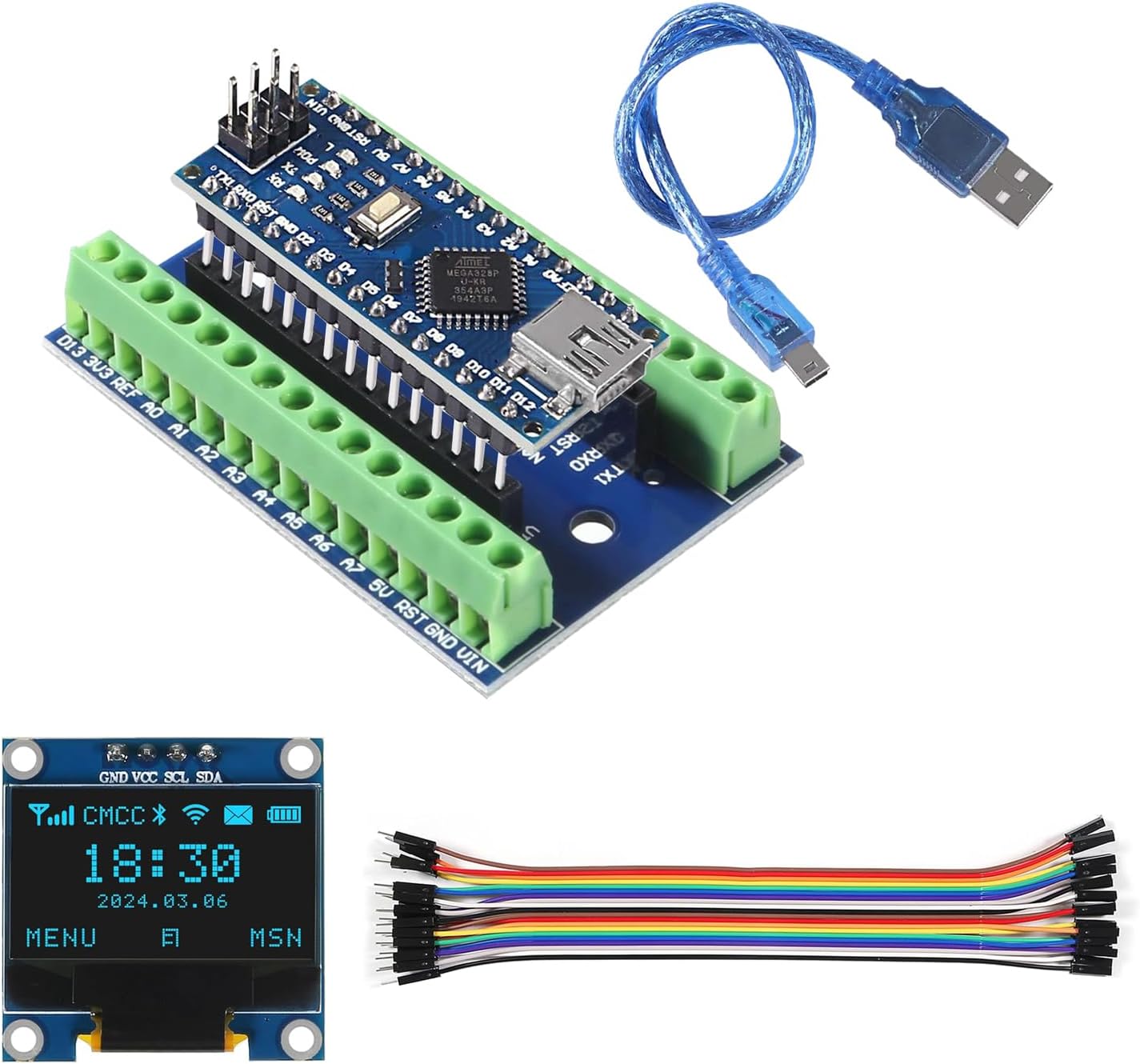 ALMOCN V3.0 ATmega328P 0.96 Inch Mini Nano Module Microcontroller Board with USB Cable Compatible with Arduino + Nano