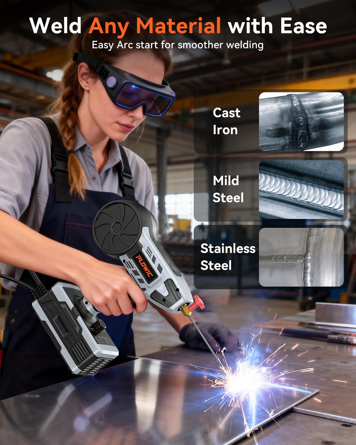 PLOWIC 2 in 1 MIG and Stick Welder: 250A Handheld Portable Welding Machine, 110V Gasless Flux Core Wire Feed Welder & MMA ARC Welder Gun, 3.97lb w/LCD Display, for .032"/.040" Wire and 3/32"-1/8" Rod