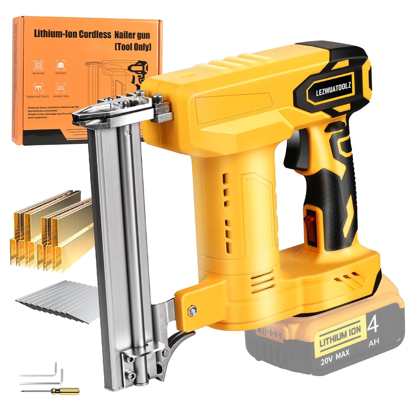 Lezwuatoolz 18GA Cordless Brad Nailer Compatible with Dewalt 20V MAX Battery, 5/8 to 1-1/4 Inch, 2 in 1 Brushless 18 Gauge Cordless Nail Gun with 2000pcs Nails/Staples for Wood Carpentry(Tools Only)