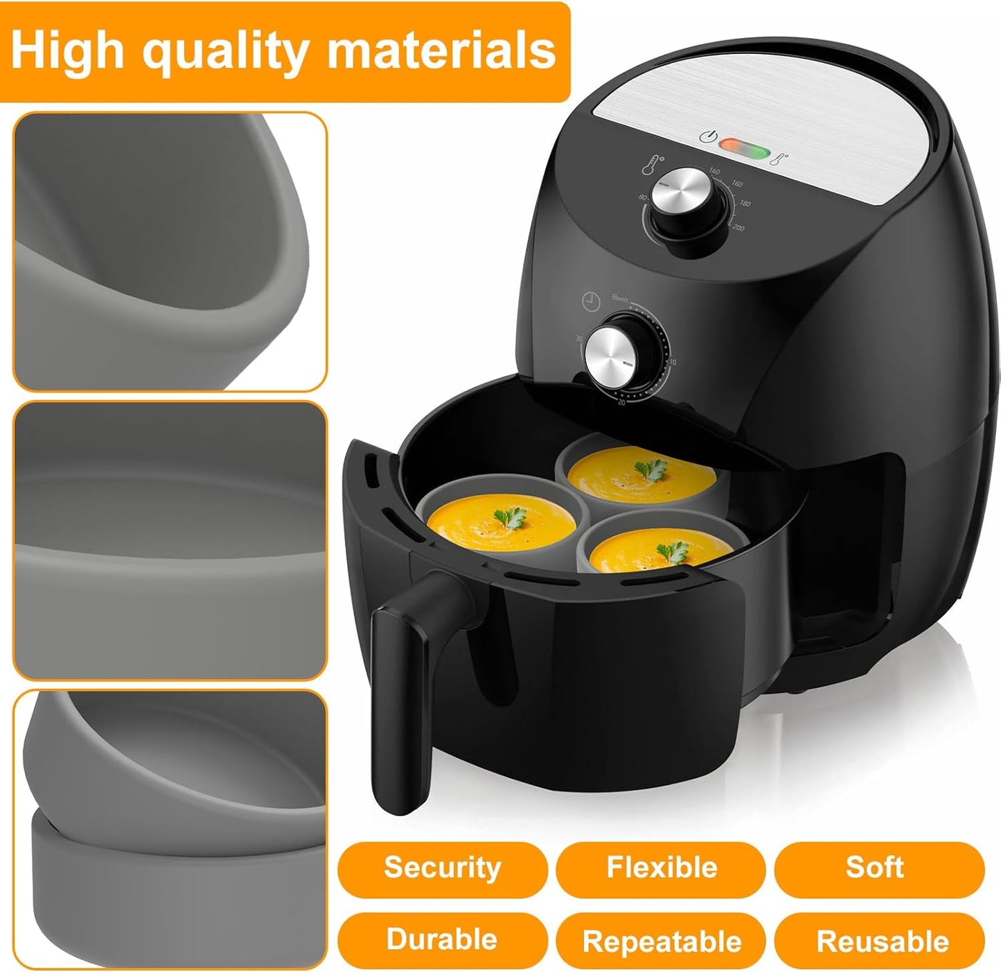 Skiennix Silicone Air Fryer Egg Mold Set - Reusable Nonstick Poached Cups | BPA Free & Dishwasher Safe