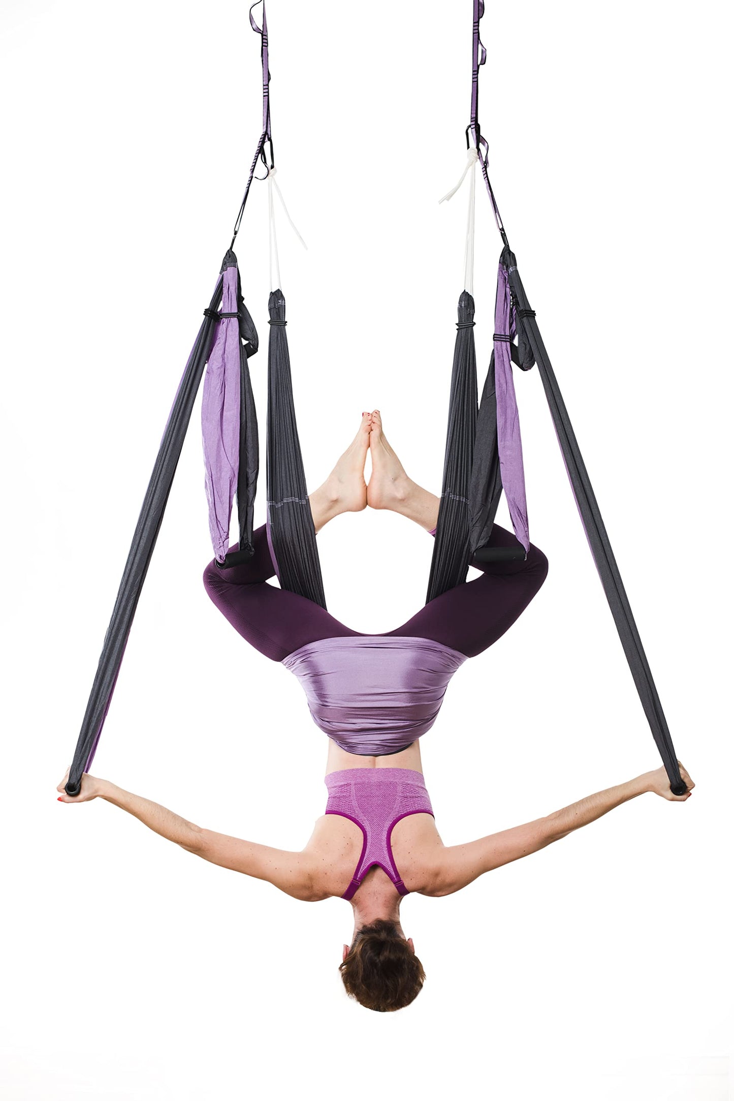 Yoga4You Aerial Yoga Swing Set - Yoga Hammock Hanging Swing - Aerial Sling Inversion Fly Kit - Acro Yoga Inversion Tool - Antigravity Toga Sling - Suspension Trapeze (Grey-Lilac)
