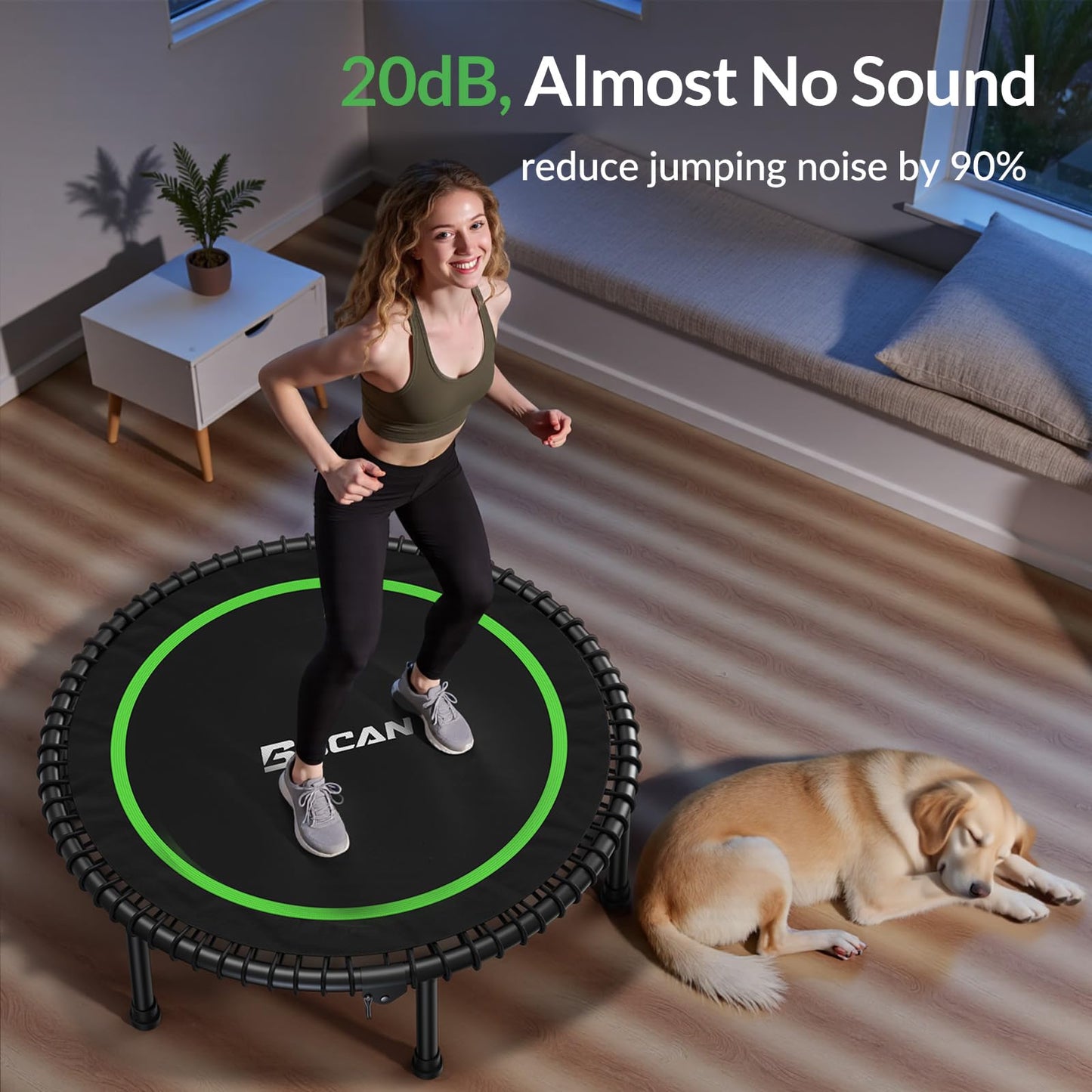 BCAN 40" Adult Fitness Trampoline with Durable Bungees, Stable & Quiet Exercise Rebounder,Great Mini Trampoline for Indoor/Garden Workout - Green