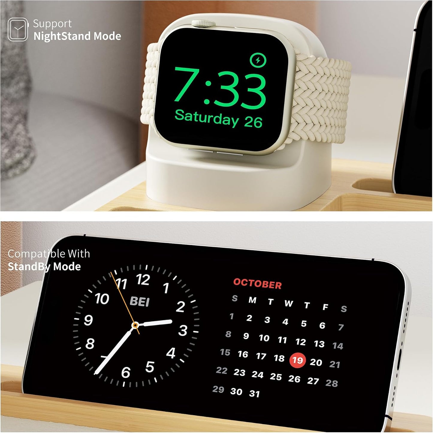 AFOOYO Wooden Watch Band Organizer - Charger Stand Compatible with All Apple Watch Series and Watch Bands Display Watch