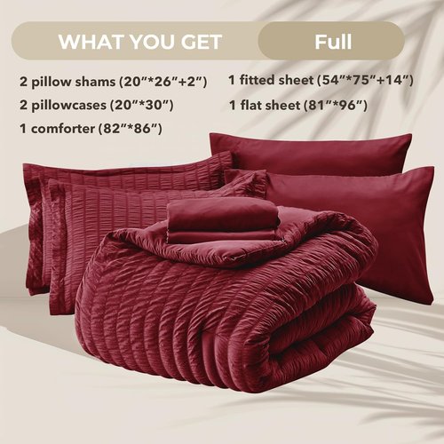 HYMOKEGE Burgundy Comforter Set - 7-Piece All-Season Luxury Bedding Set with Sheets & Pillowcases