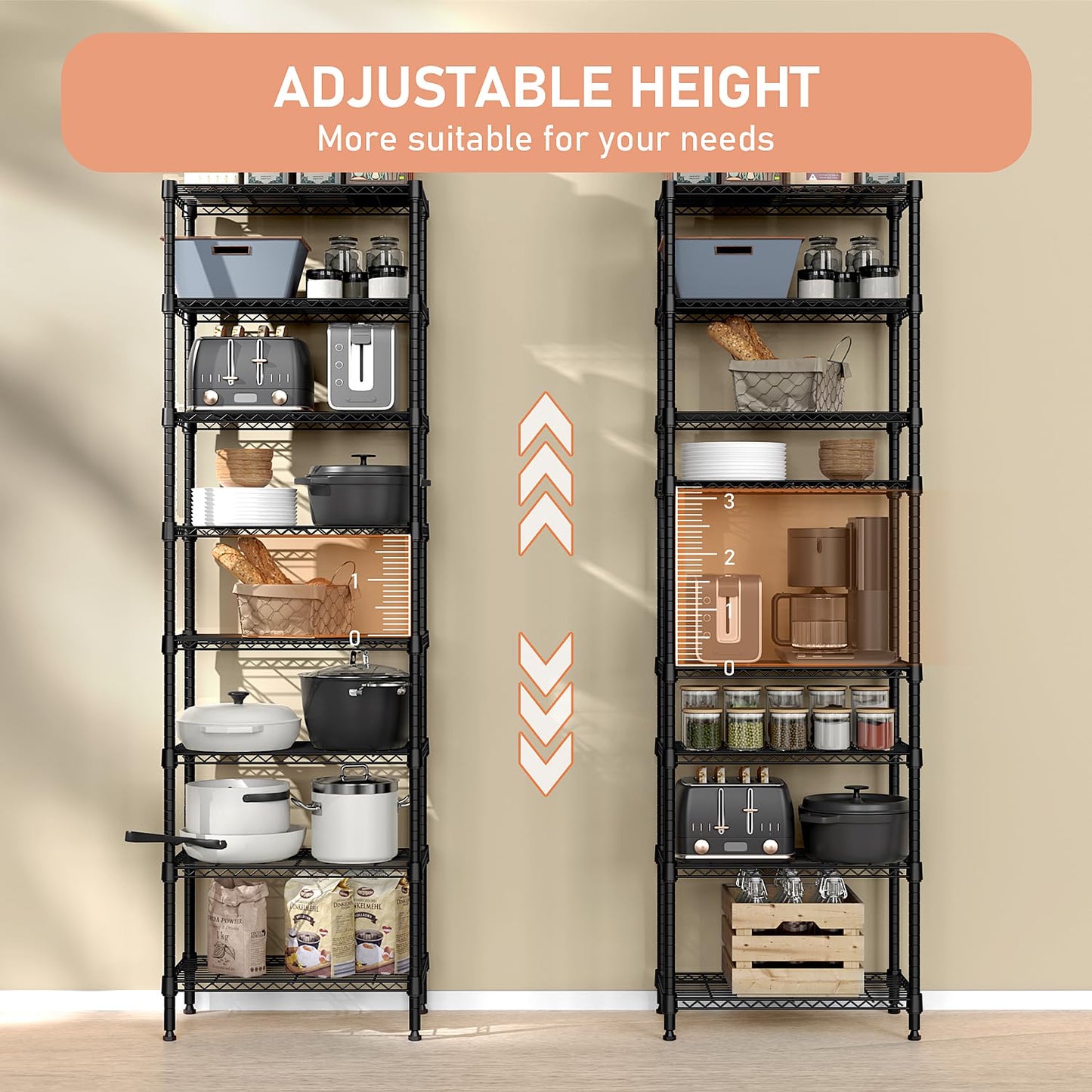 M MZG 8 Tier 2000 lbs Storage Rack Metal Wire Shelving Unit, Storage Standing Shelf Organizer for Laundry Bathroom Kitchen Pantry Closet Garage Basement Utility Room, Black 13.8" D x 23.6" W x 79.5" H