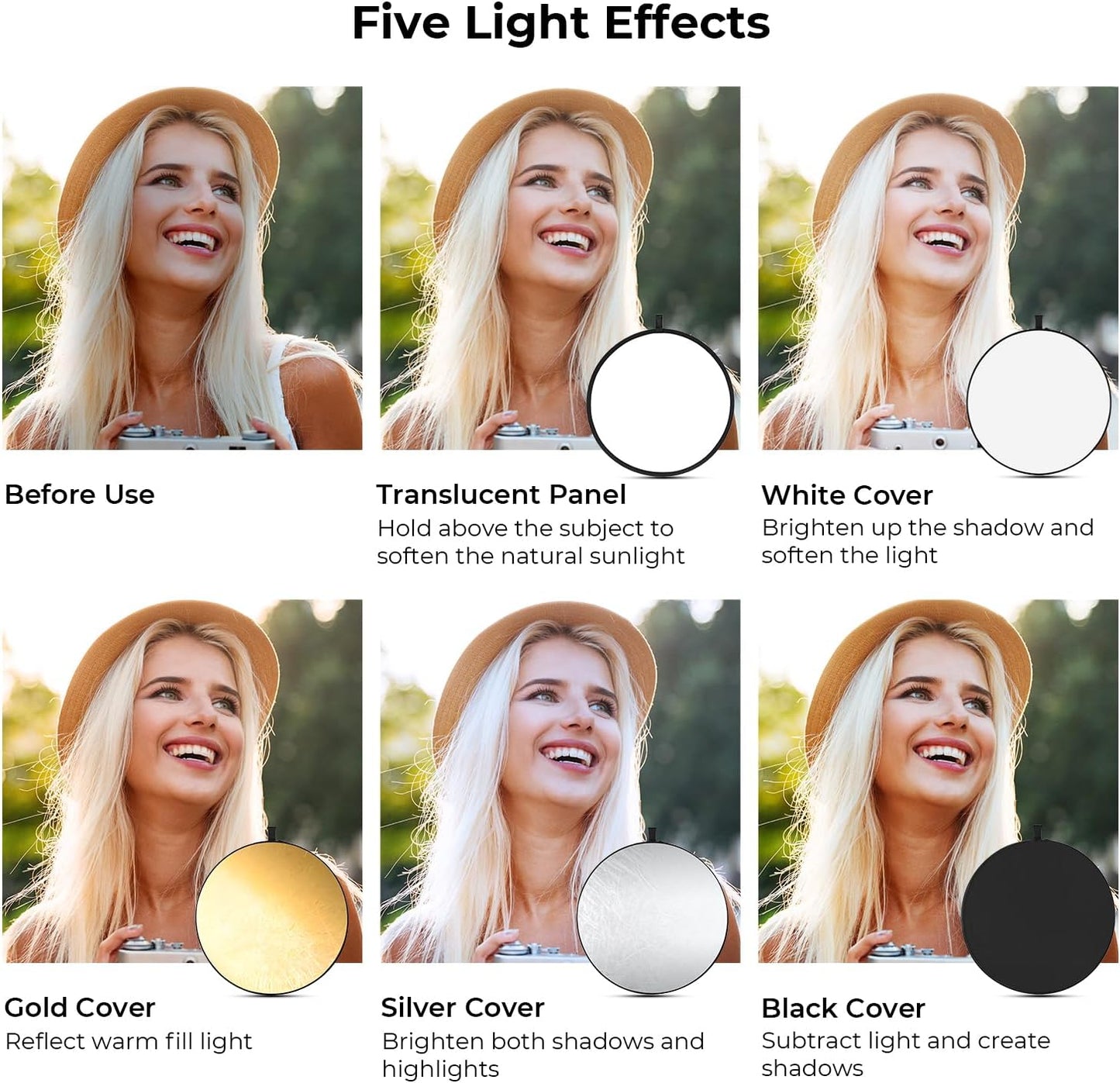 K&F CONCEPT 5-in-1 32"(80cm) Light Reflector Photography Diffuser Collapsible Portable for Studio and Outdoor Lighting