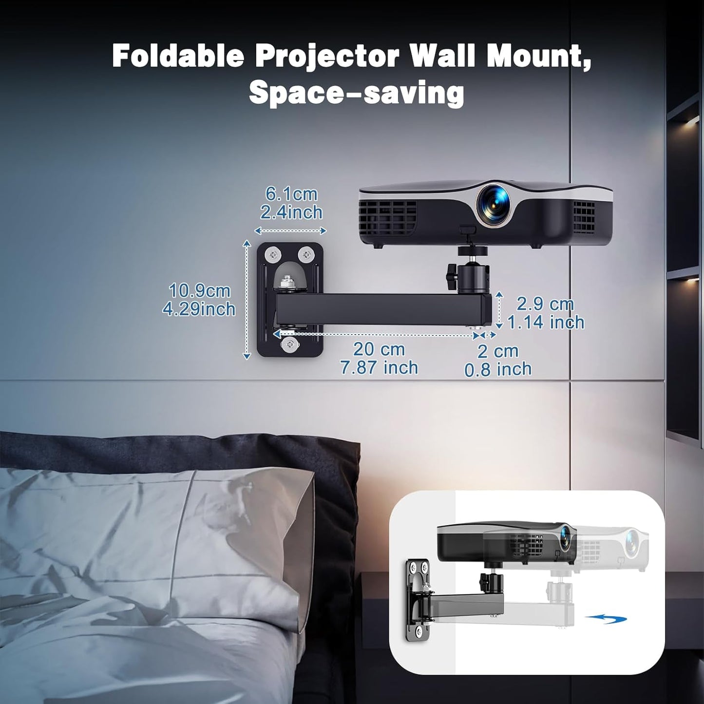 BAISHUN 1/4-Inch 360-degree Setup Projector Stand, Wall and Mini Ceiling Mount with Thread, Rotation, Adjustable Tilt