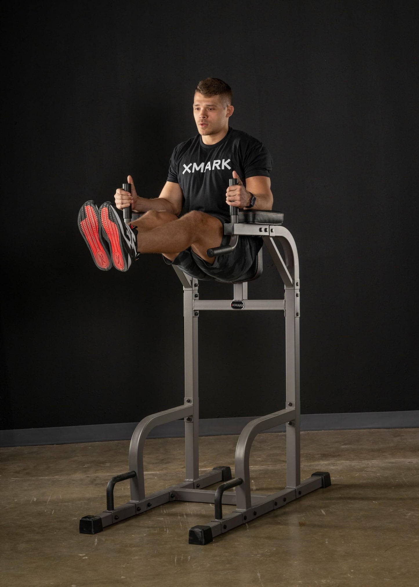 XMARK Captain's Chair with Dip Stand and Push Up Station, Commercial Vertical Knee Raise, Dip Station and Pushup Stand (Black)