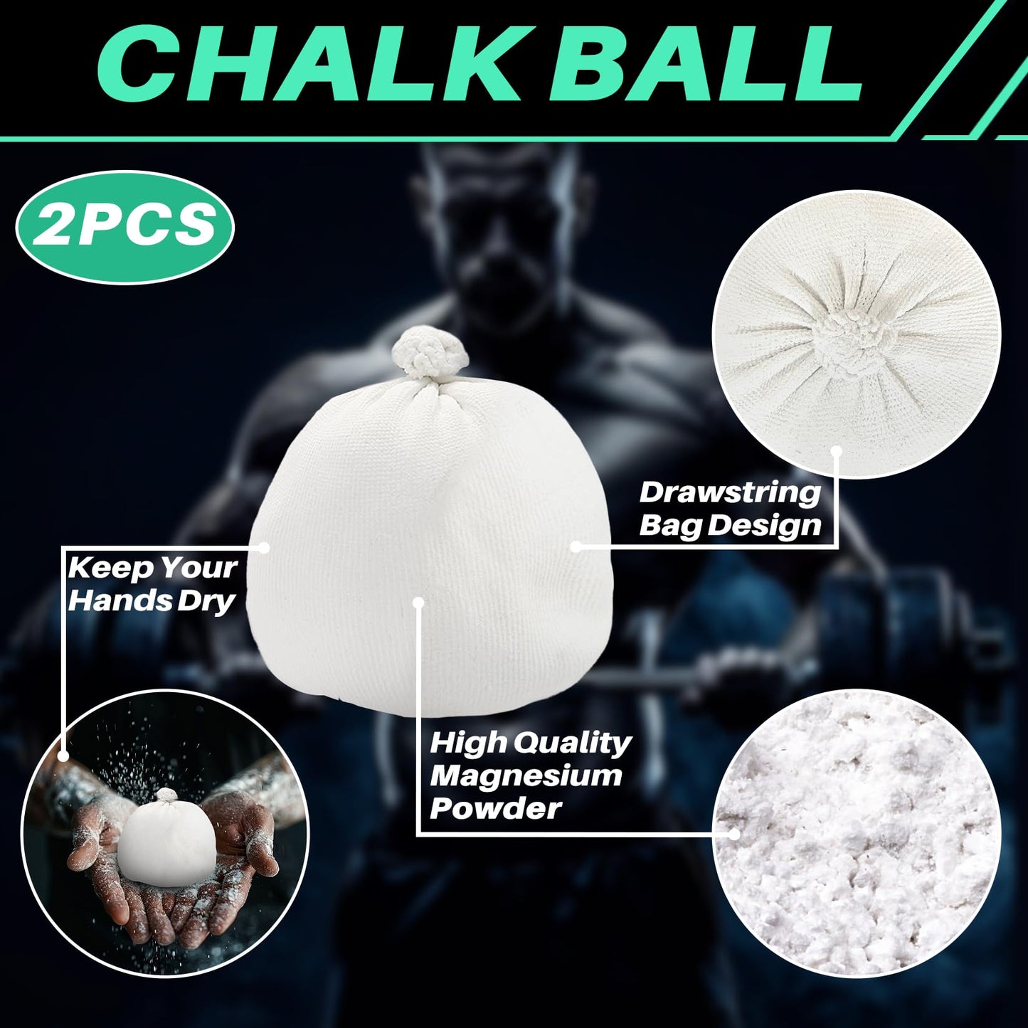 RAINFLOW 2PCS Chalk Ball - Climbing Chalk Gymnastics Magnesium Lifting for Gym, Gymnastics, Grip, Climbing, Weightlifting (2PCS Chalk Ball)