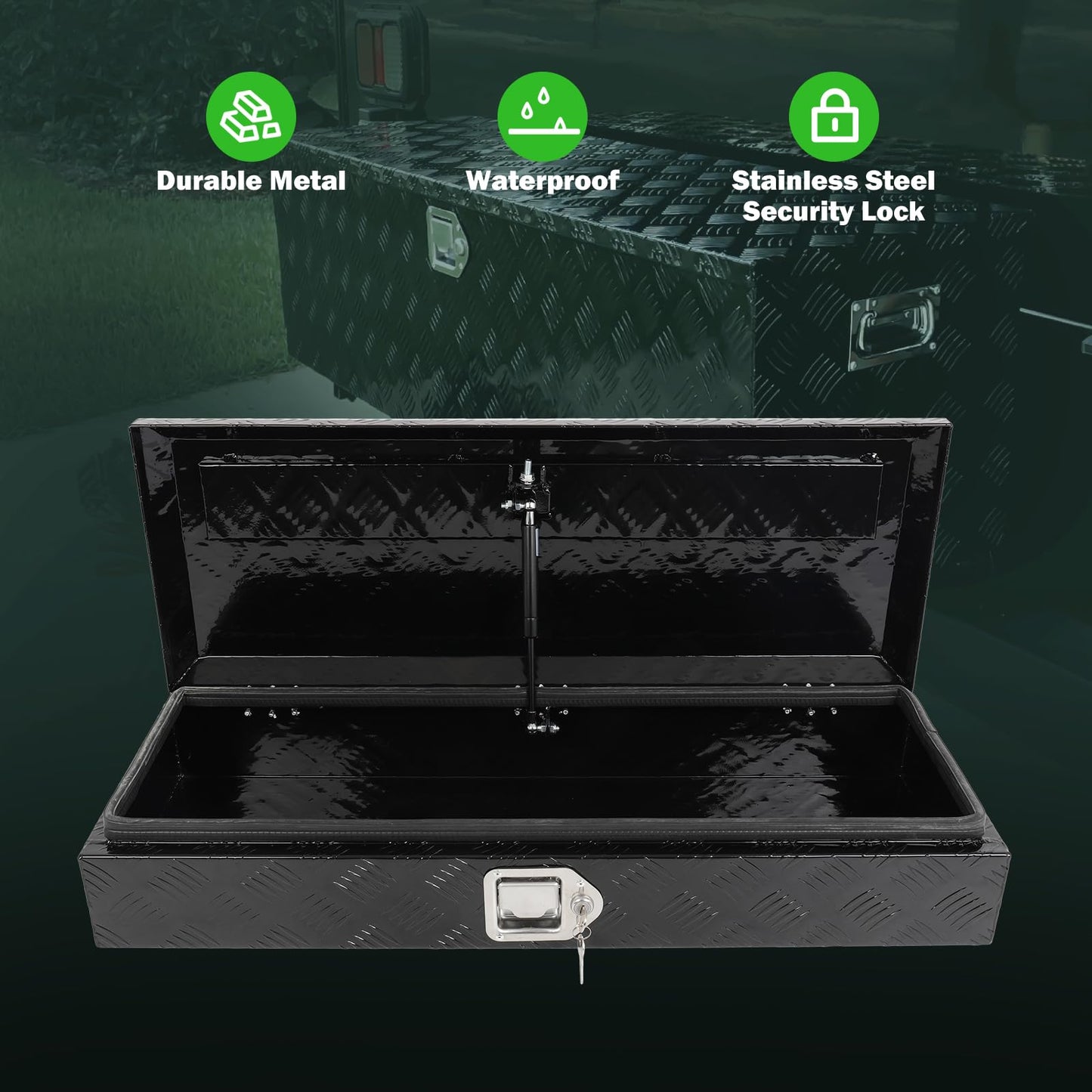 SCITOO 34" Aluminum Diamond Plate Truck Bed Tool Box,Heavy Duty Crossover Storage for Most Full Size Pickups,Lockable Weatherproof Chest,Fits 35 Inch Truck Beds,Easy Access to Load and Unload