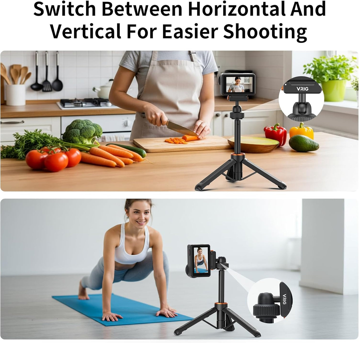 VRIG 40cm/15.7" 5 4/ 360, AC-79 Telescopic Selfie Stick Tripod for DJI Osmo Action Pro/ Osmo Action Camera Vlog Handle