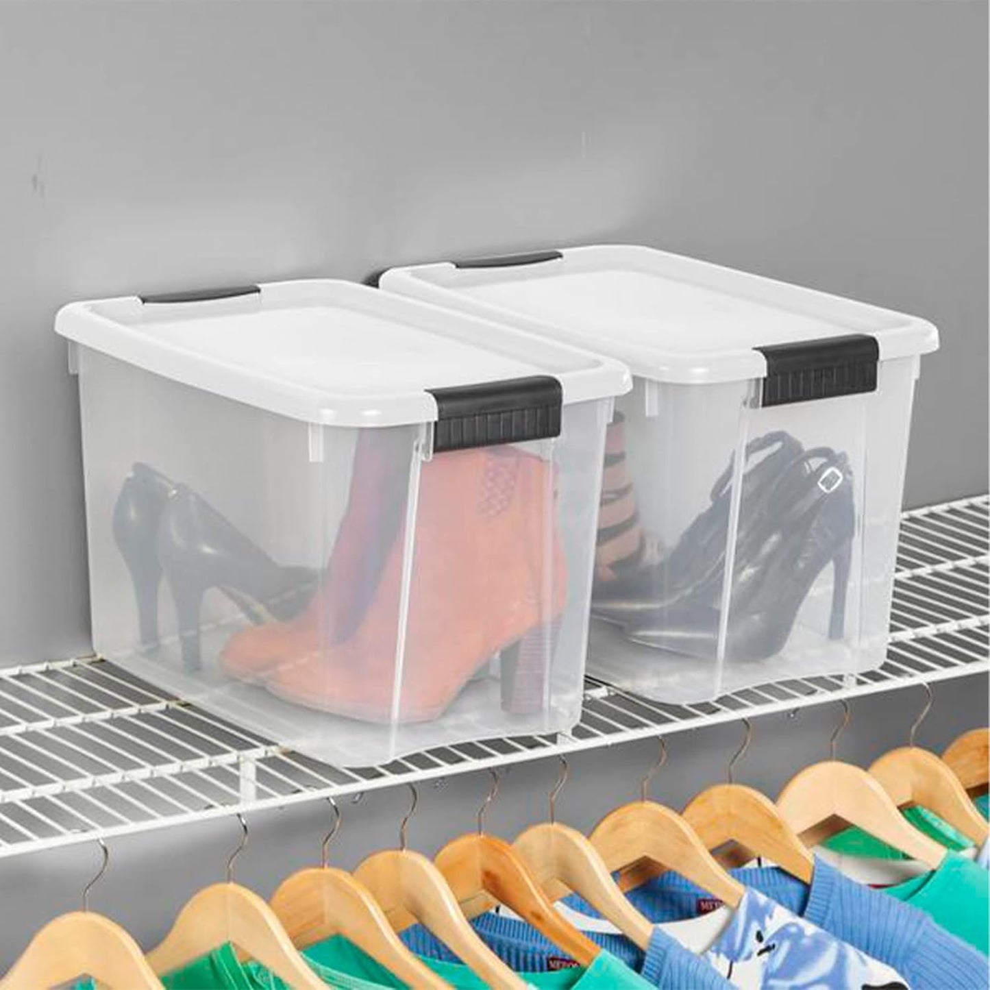 Sterilite Clear Plastic Storage Containers - Stackable 30 Quart & 18 Quart Bins with White Latching Lid | Organizing Solution (6 Pack)