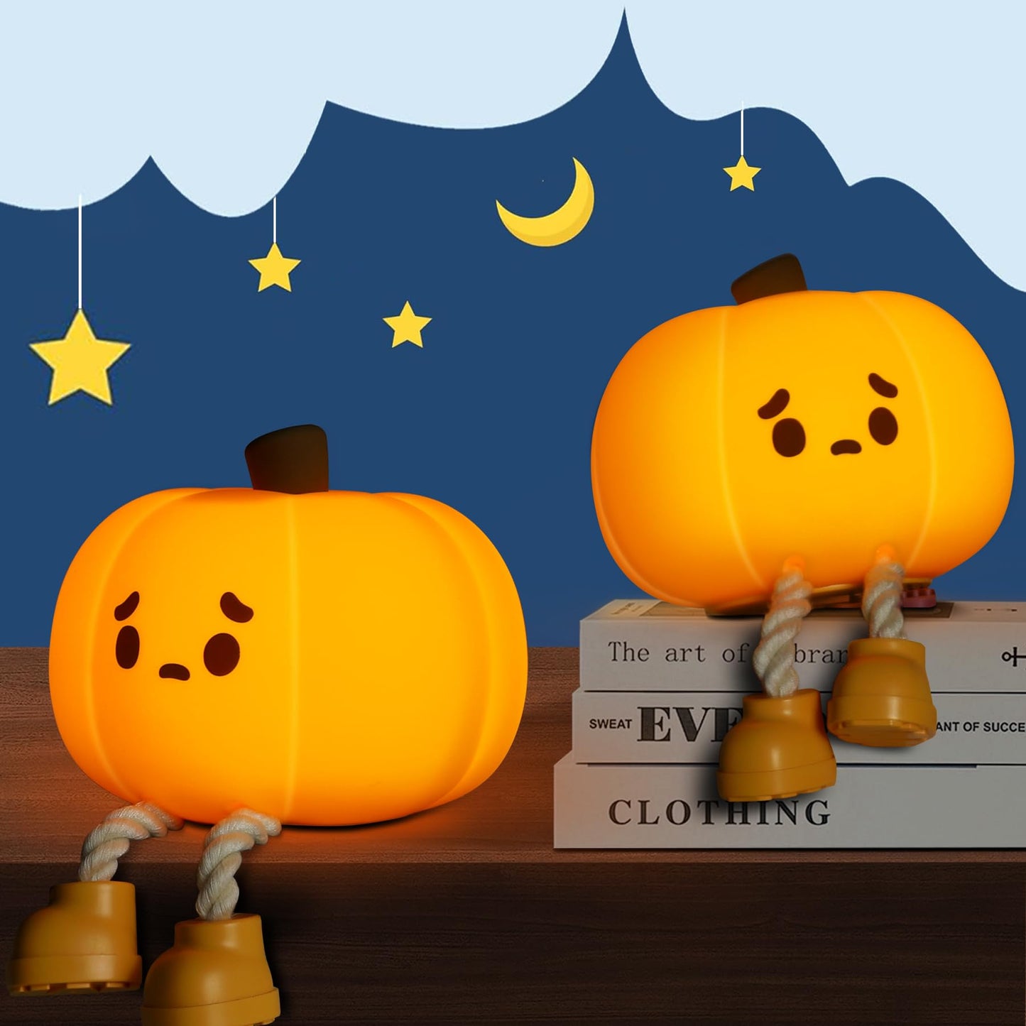 EEKEDO Pumpkin Silicone Night Light - Colorful, Dimmable, Rechargeable, 2 Pack - Orange