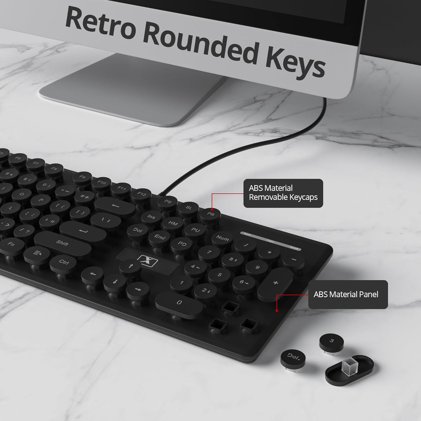 SbocKeeb Keyboards,104-Key Keyboard(V300/Black) Full Size Black Typewriter Retro Punk Keyboard Round keycap with LED