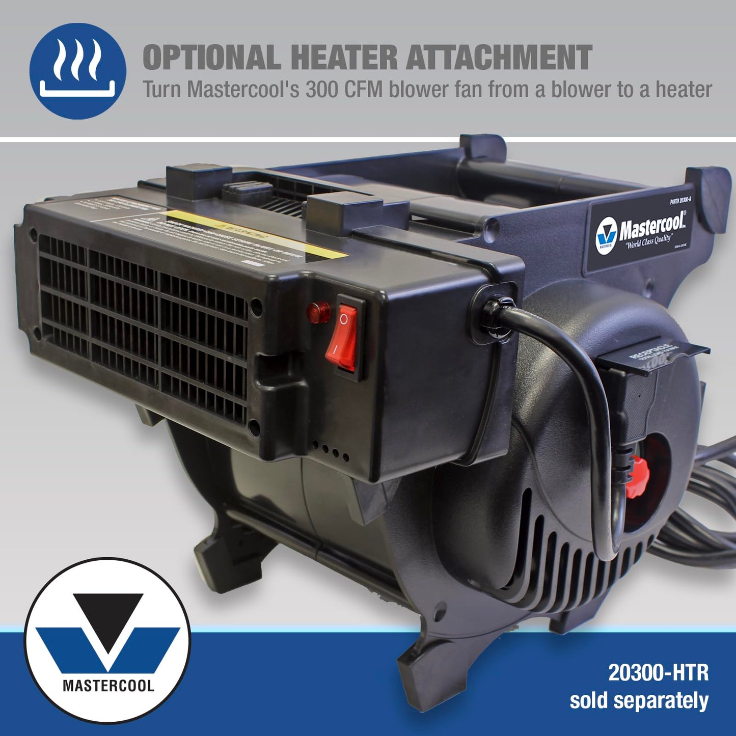 Mastercool 300 CFM Blower Fan (20300-A), Cools & Dries, 3-Speed, Impact-Resistant ABS, Adjustable Feet, 2 Grounded Receptacles, 8.5 ft. Cord