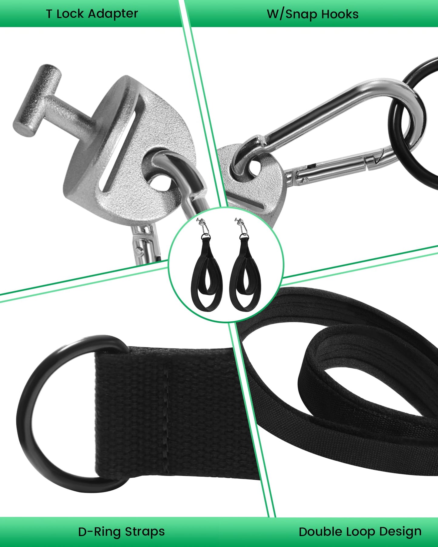 Pilates Loops Fit for Tonal & Reformer Machine, Double Loop Soft Lined Pilates Straps with T Lock Adapter, W/Snap Hooks, D-Ring Straps