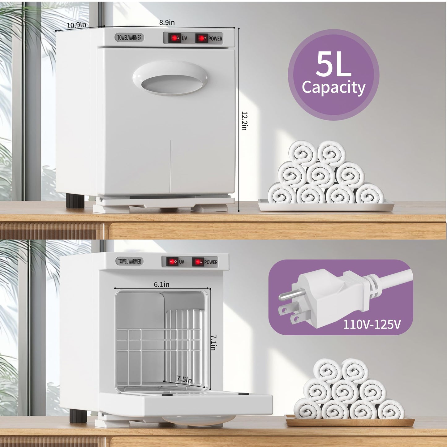 Towel Warmer, 5L Small Hot Towel Warmers for Spa, Towel heater for Facials and Towel Warmer Esthetician. (White)