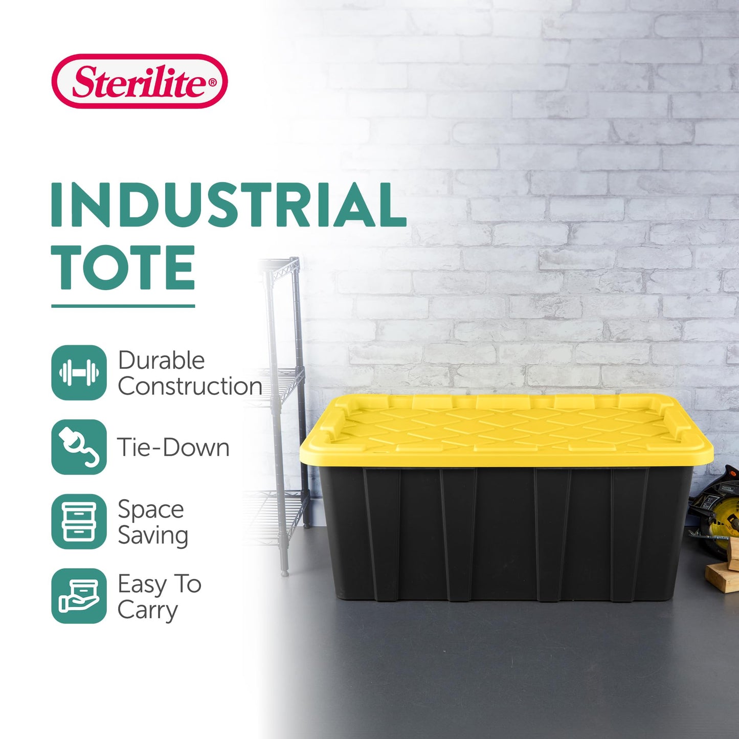 Sterilite 8-Pack Industrial Tote, Plastic Storage Container Bins with Lids, 38 Gallon - Heavy-Duty Organizing Containers for Closet, Bathroom, and Office