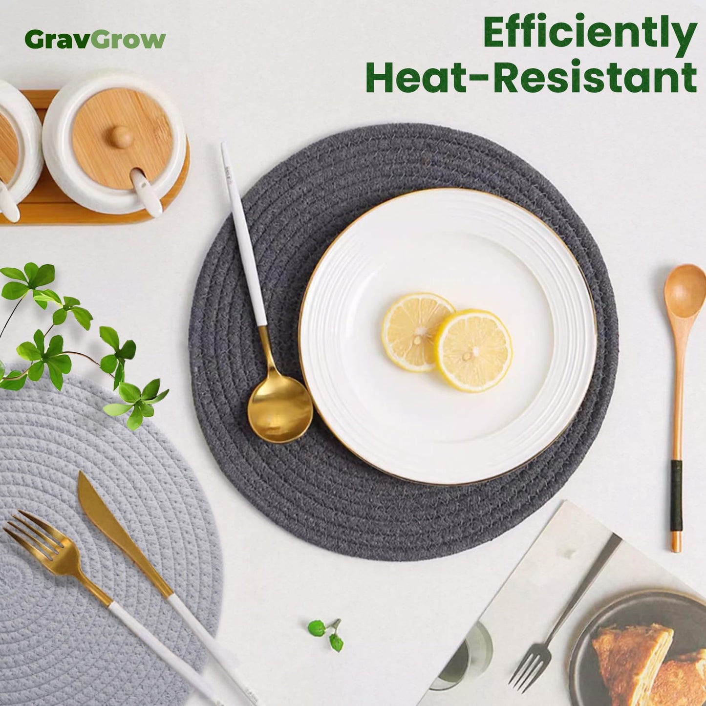 GravGrow Trivets for Hot Dishes, 8 Inch for Pots and Pans, Thicken Heat Resistant With Storage Basket, Pot Holders for Kitchen, Hot Pads Kitchen Essentials, 5 Pcs