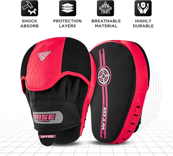 WYOX Curved Focus Mitts for Boxing & MMA | Durable PU Leather Punching Pads with Adjustable Strap | Ideal for Muay Thai, Kickboxing, Martial Arts Training – Hand Target Strike Shield for Men & Women