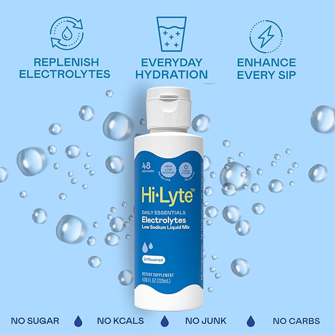 Hi-Lyte Daily Essentials Low Sodium Electrolytes Liquid Mix Unflavored, 48 Servings