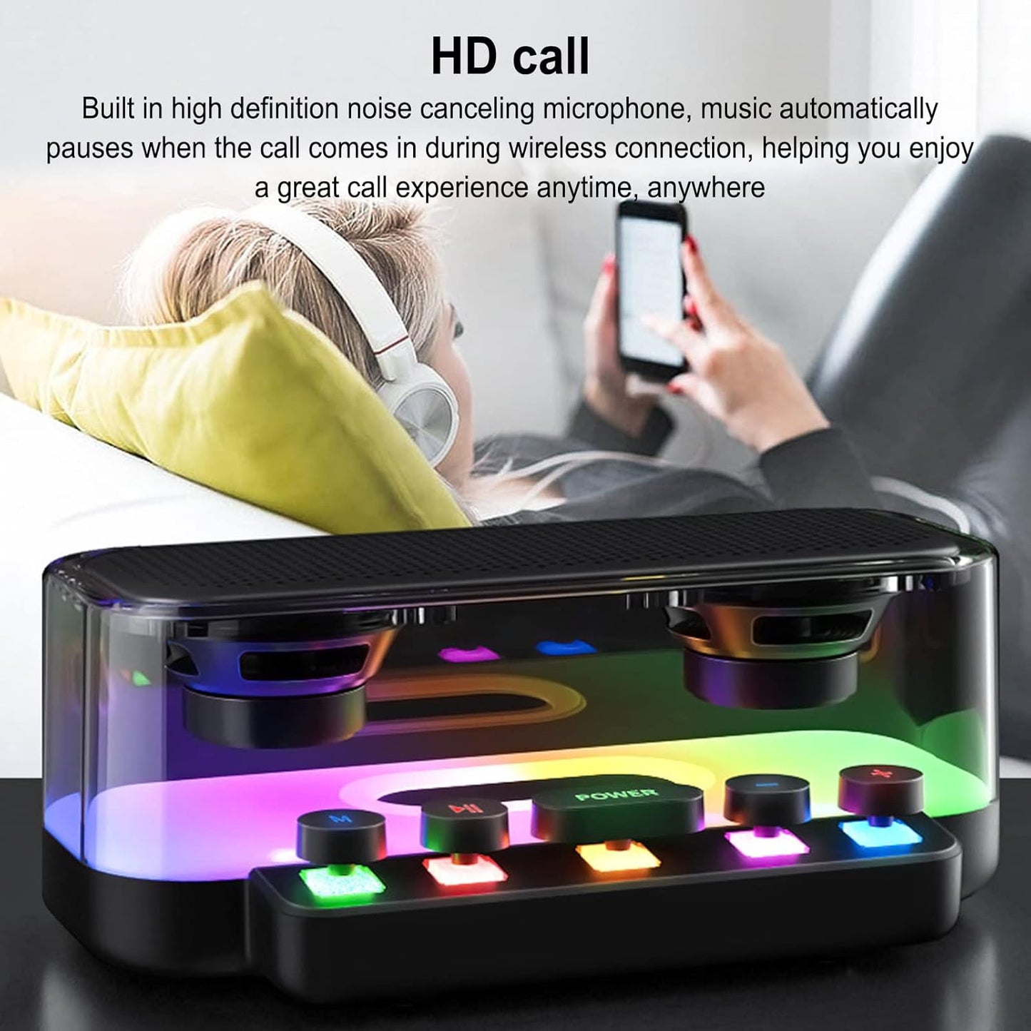 Serounder IPX5 Bluetooth Speaker, Portable Speaker with Stereo Sound, RGB Lights, Mechanical Buttons, Water Resistant