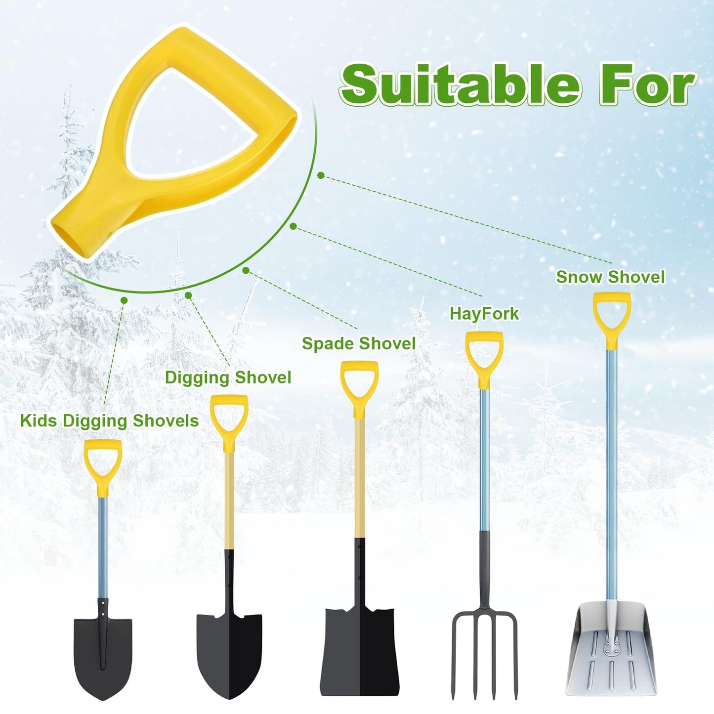 M METERXITY 1-Pack Shovel D Grip Handle, 32mm/ 1.26 Inch Inside Diameter Plastic D Shaped Grip Shovel Handle Replacement for Digging Raking Tools [Yellow]