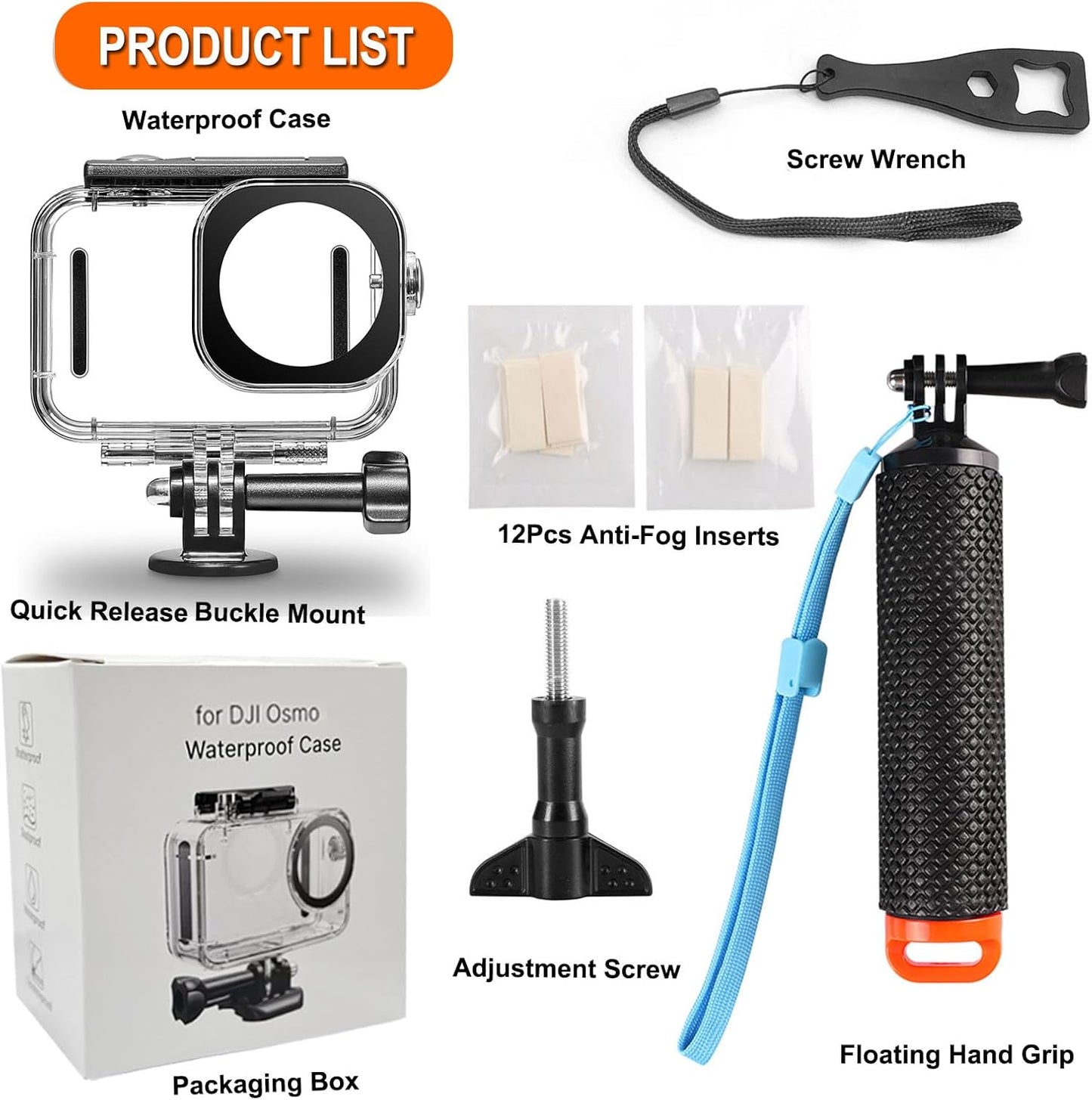 BO&DQQ 6 196FT/60M Underwater Waterproof Case Compatible with DJI Osmo Action Camera, Dive Diving Housing Cover Shell