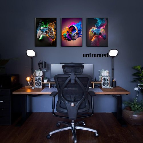 Gaming Room Canvas Wall Art Set by [Brand Name] - 3 Game Posters for Boys' Room | Unframed 12x16 In