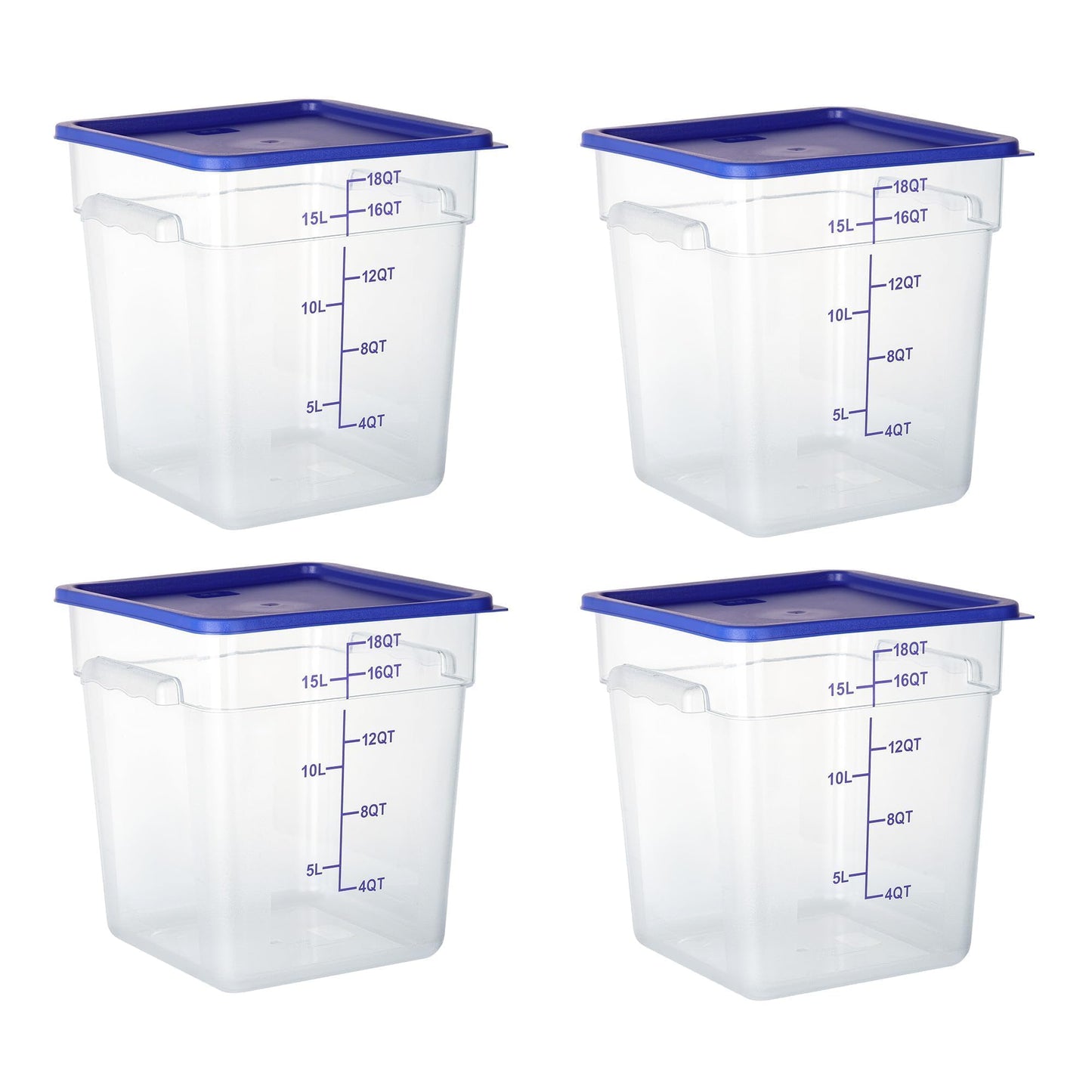 FSUON 4 Pack Clear Food Storage Containers with Lids and Handles Polycarbonate Square Commercial Food Containers, NSF (18Qt)