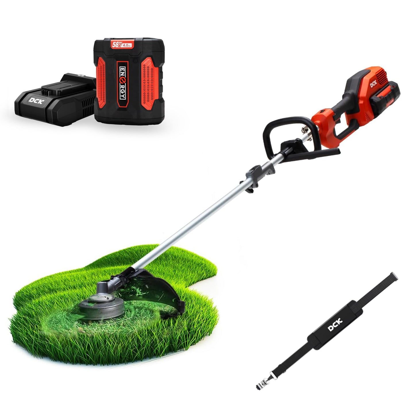 DCK 58V Multi-Head String Trimmer Cordless, 15" Brushless Weed Wacker with Rapid Reload and Auto Feed, 3-Speed Multi-Head Lawn Edger, Electric Weed Eater for Grass, 4.0Ah Battery and Charger