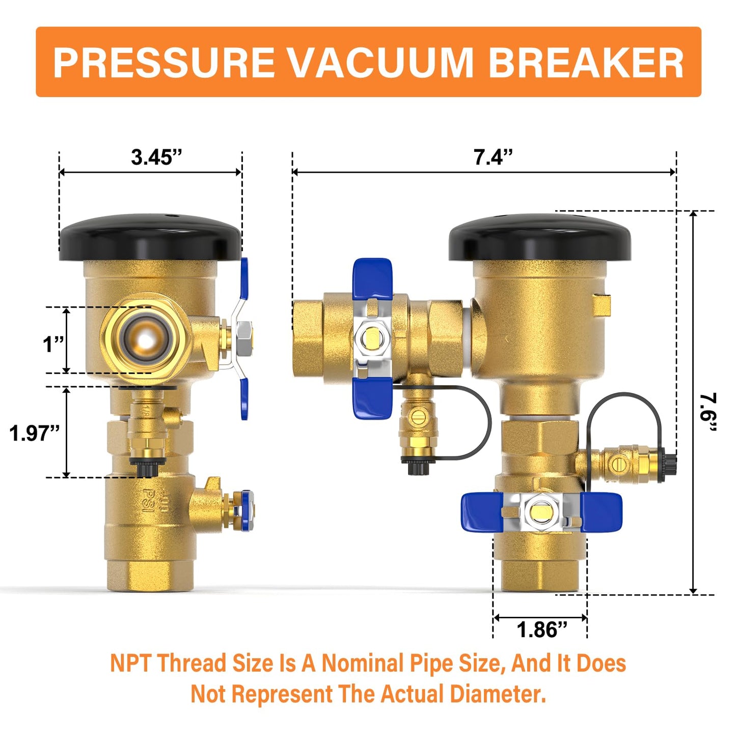 GASHER 1" Pressure Vacuum Breaker Assembly with Pipe Freeze Protection Cover, Brass Irrigation Backflow Preventer, Max 400 PSI Back Siphon Valves for Irrigation System