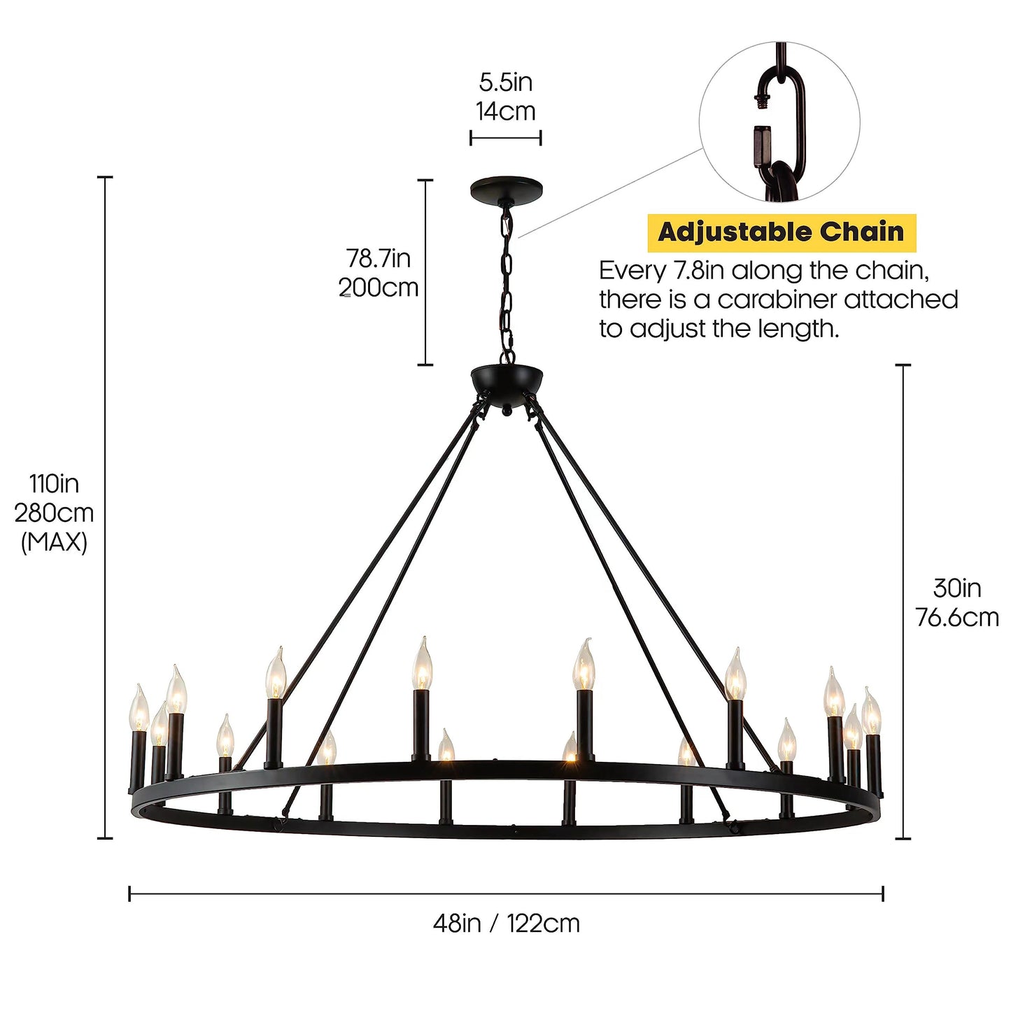 Psyverii 16-Light Black Wagon Wheel Chandelier Large Farmhouse Chandelier, Round Rustic Lighting, Farmhouse Light Fixture