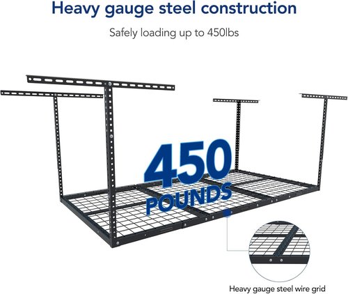 FLEXIMOUNTS Overhead Garage Storage Rack - Adjustable Ceiling Mount | 72" L x 36" W x 40" H | 900lbs Capacity - Black